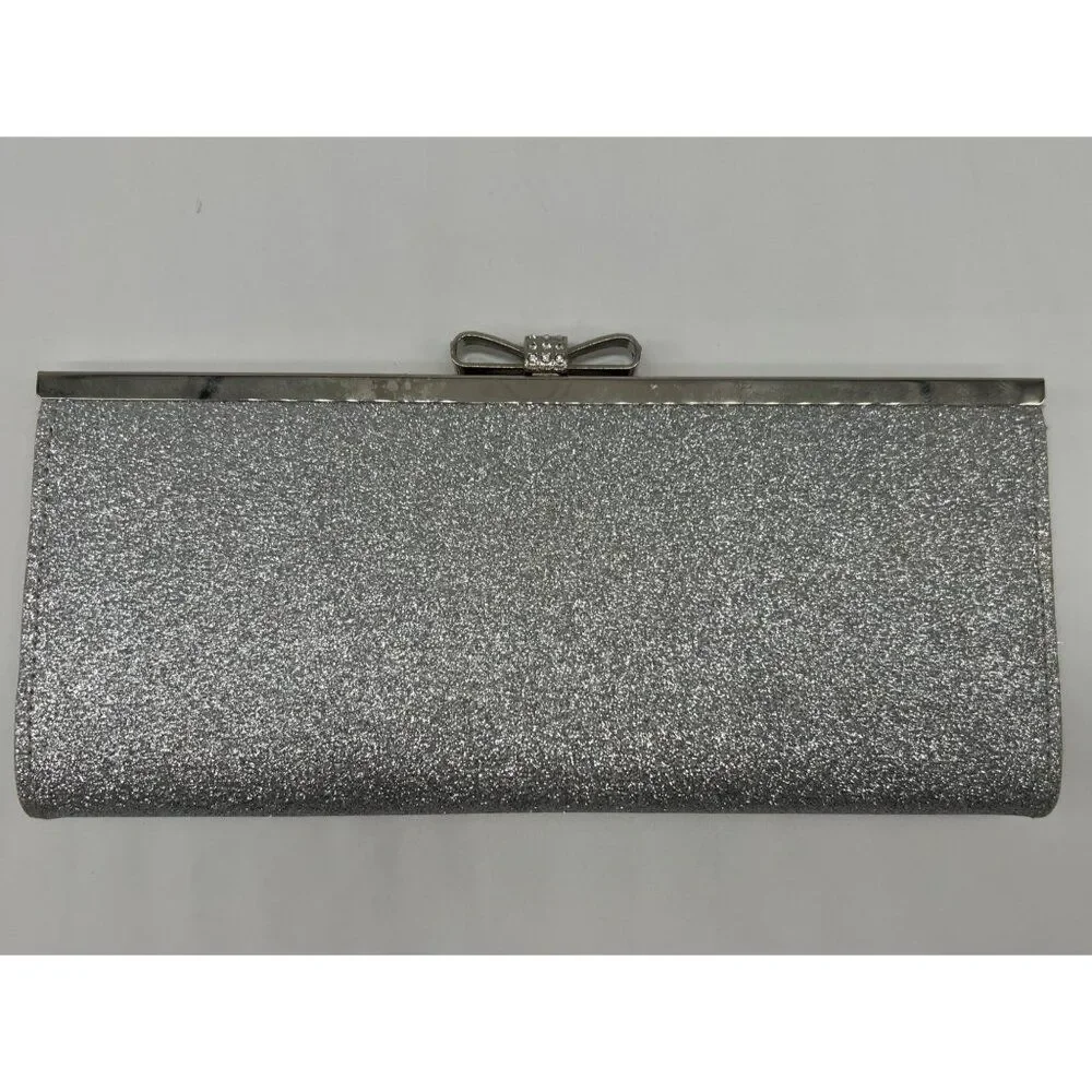 I.N.C. Carolyn Sliver Glitter Clutch Purse Women's Bag